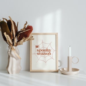 Pink Halloween Print, Cute Halloween Print, Spooky Season Print, Spider Halloween, Digital Download, Pastel Boho Halloween, October, Fall