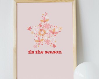 Pink Christmas Star Art Print | Girly Holiday Decor (Digital Download)