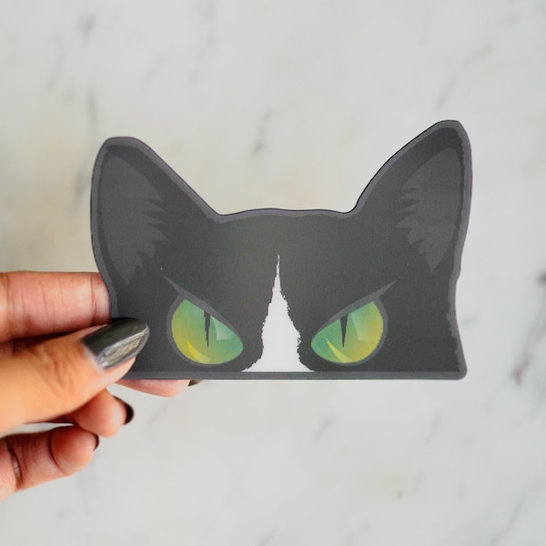 Tuxedo Cat Peeker Vinyl Sticker 3D Bewegung/Animiert | Schwarze Katze Cattitude | Katzen Aufkleber | Katzen Aufkleber | Peeker Sticker | Wasserdicht