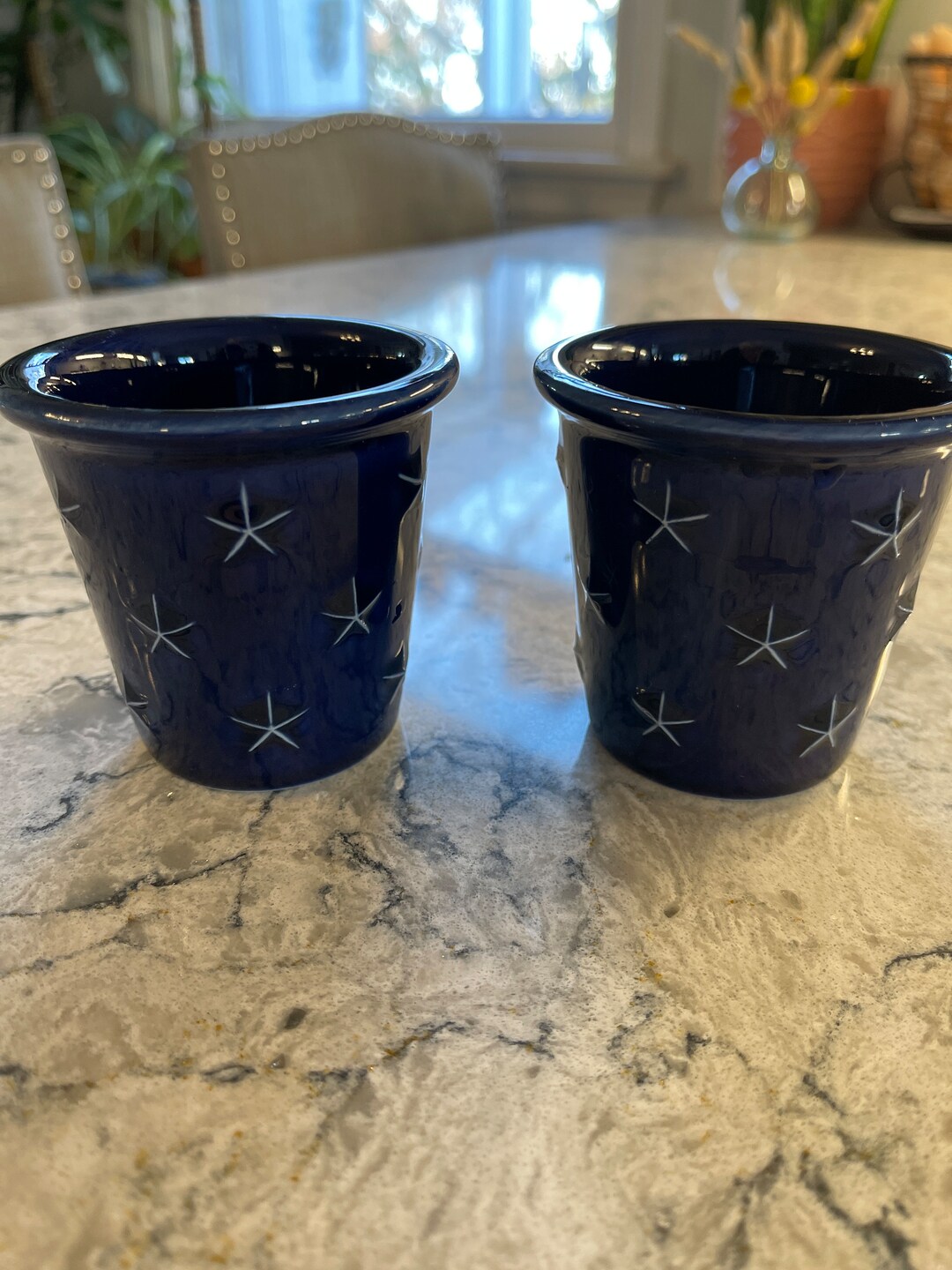 2 Longaberger Blue Cobalt Pottery Votives or Small Plant Pots Etsy