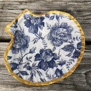 Blau & Weiß floral Sea Shell Trinket Dish