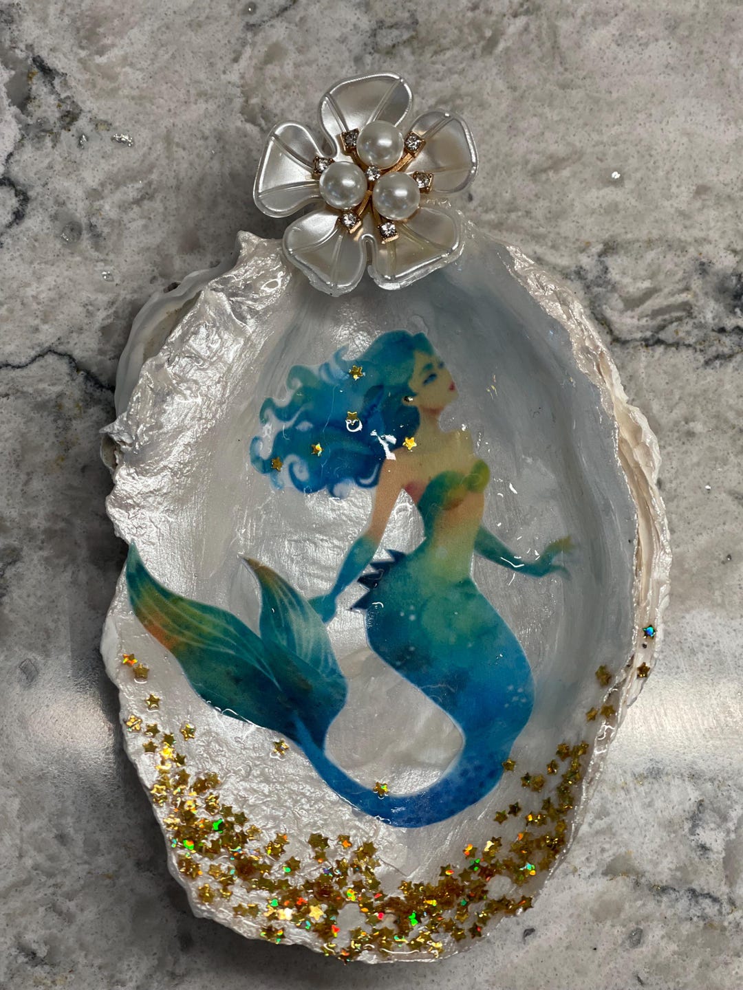 Mermaid Sea Shell Xlarge Oyster Shell Hand Made Decorated Shell. - Etsy