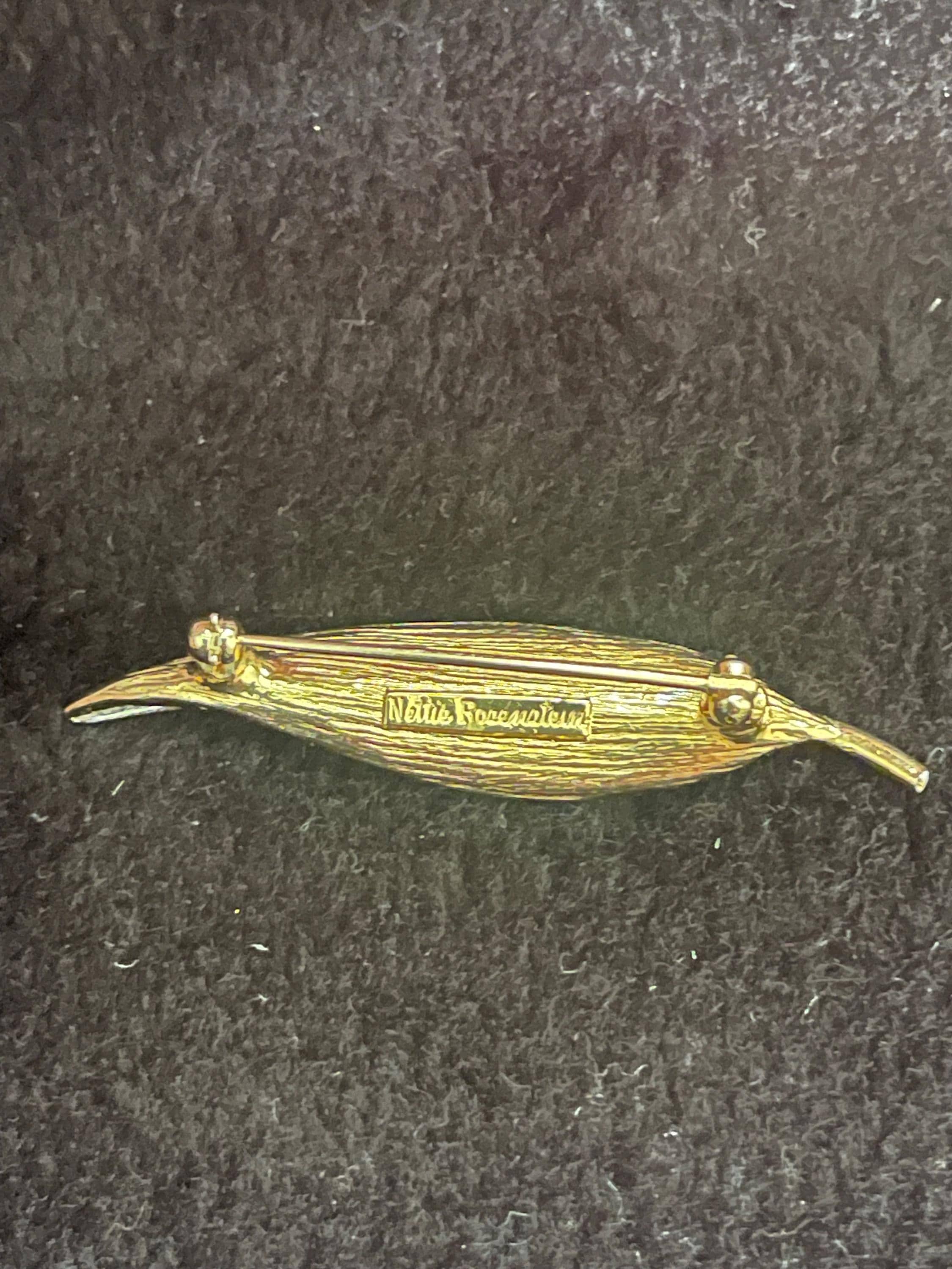 Rhinestone Leaf Brooch Signed by Nettie Rosenstein A Vintage Piece