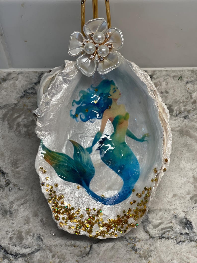 Mermaid Sea Shell Xlarge Oyster Shell Hand Made Decorated Shell. - Etsy