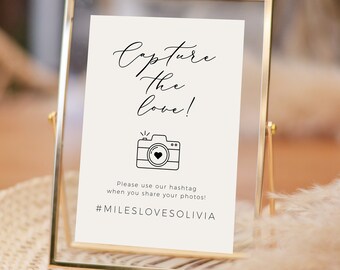 Wedding Hashtag Sign Template | Capture the Love Sign Printable | Share the Love Sign | Wedding + Party Sign | Instant Download for Templett