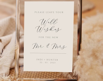 Well Wishes for Mr and Mrs Sign for Minimalist Wedding | Advice and Wishes Printable | Wedding + Party Sign | Instant Download for Templett