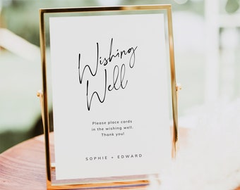 Wishing Well Card Template | Modern Cards and Gifts Sign Printable | Minimalist Wedding Bride and Groom Well Wishes Instant Download SOPHIE