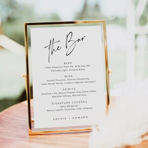 Wedding Bar Menu Template | Minimalist Wedding Drinks Menu Printable | Editable Drinks List, Instant Digital Download Templett | SOPHIE