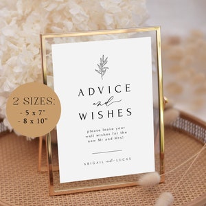Moderne Beratung für Braut und Bräutigam Schild Printable | Beratung und Wünsche Zeichen Minimalist Hochzeit Vorlage | Gute Wünsche Brautparty | ABIGAIL