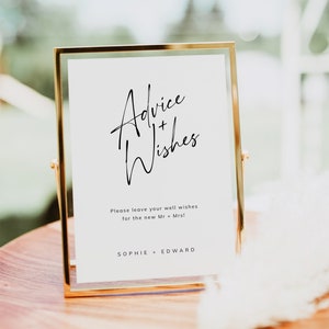 Beratung und Wünsche Karte für Braut und Bräutigam Zeichen Vorlage | Modernes Hinweisschild Minimalistische Hochzeitsvorlage | Glückwünsche Brautparty SOPHIE