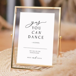 Tanzfläche Zeichen Vorlage für Hochzeit | Yes You Can Dance Alcohol Zeichen Printable | Bearbeitbares Tanzflächenschild Party | Templett Digital Download