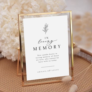 Dans le signe de la mémoire aimante | Modèle de signe de mariage commémoratif | Ce modèle de signe de bougie brûle | Téléchargement modifiable instantané | ABIGAÏL