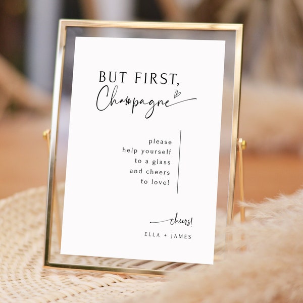 But First Champagne Sign Template | Bar Cart Decor Sign | Wedding Drinks Bar List | Wedding Printable Champagne Instant Download |  ELLA