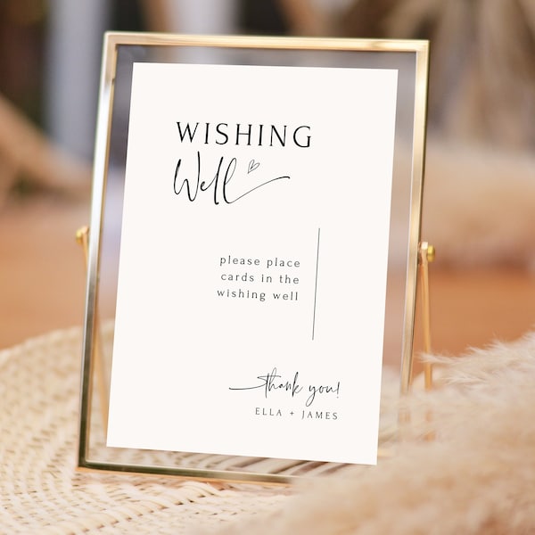 Wishing Well Sign Template Wedding | 5x7 and 8x10 | Cards and Gifts Sign for Minimalist Wedding | Well Wishes Instant Download Templett ELLA