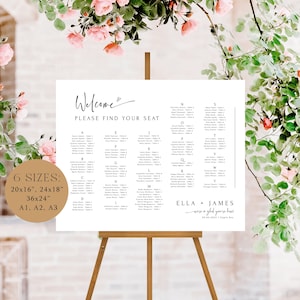 Alphabetical Seating Chart Template | Modern DIY Alphabetized Seating Plan Landscape Horizontal Minimalist Wedding Instant Download | ELLA