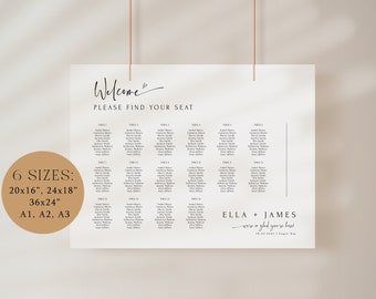 Modern Seating Chart Template | DIY Seating Plan Elegant Minimalist Wedding Landscape Horizontal, Find Your Seat | Instant Download | ELLA