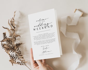 Modern Welcome Letter and Timeline Template | Modern Minimalist Wedding Order of Events | Wedding Weekend Itinerary | Instant Download