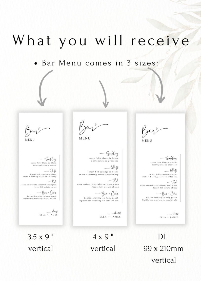 Minimalist Bar Menu Template | Simple Modern Wedding Drinks List ...