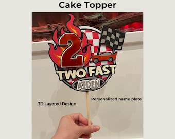 Two Fast 2nd Birthday Cake Topper | Personalized Race Car Party