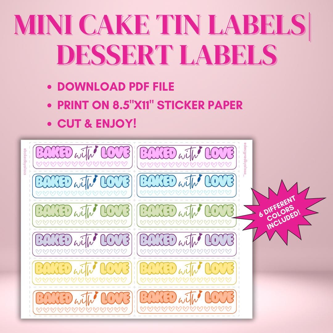 Mini Cake Tin Labels, Dessert Labels Baked With Love Label - Etsy