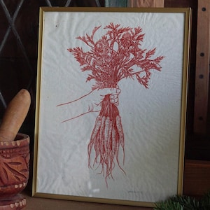 Wortel linosnede print vintage wortel botanische print wortel muur decor oranje kunst blokprint/gratis wereldwijde verzending met tracking
