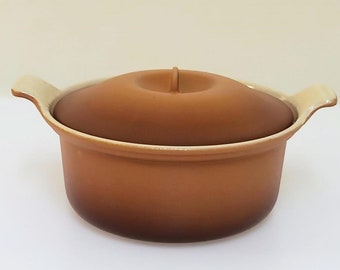 Vintage LE CREUSET orange/brown cast iron 18cm casserole dish / 1970s Classic!