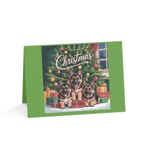 German Shepherd Festive Greeting Cards, Christmas Cards, Holiday Cards, Dog Lovers, Note Cards, Customizable Card Sets