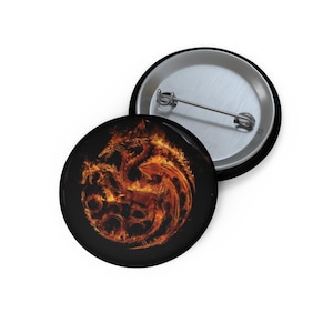House of the Dragon Flaming Dragon Emblem Pin Button | 1.25" Round Metal Badge