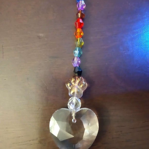 Heart Prism Paw Print Suncatcher Pet loss memorial pet memorial sympathy gift Windows, Crystal Suncatcher, Light Catcher Home Decor