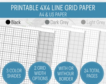 line graph 4x4 grid printable pdf planner page inserts black etsy
