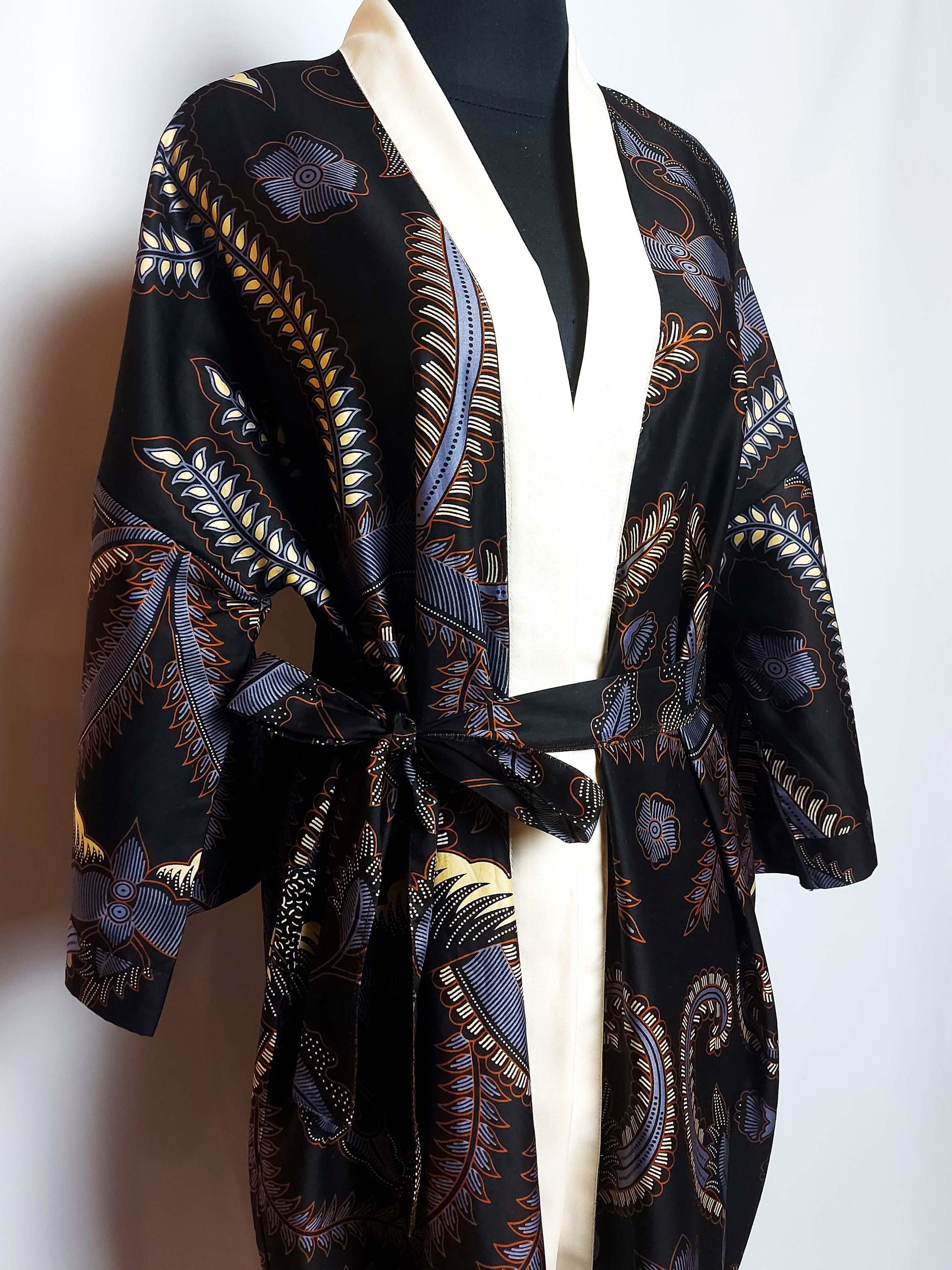 Kimono Robe Batik in Black and Beige Cotton Robe Kimono - Etsy