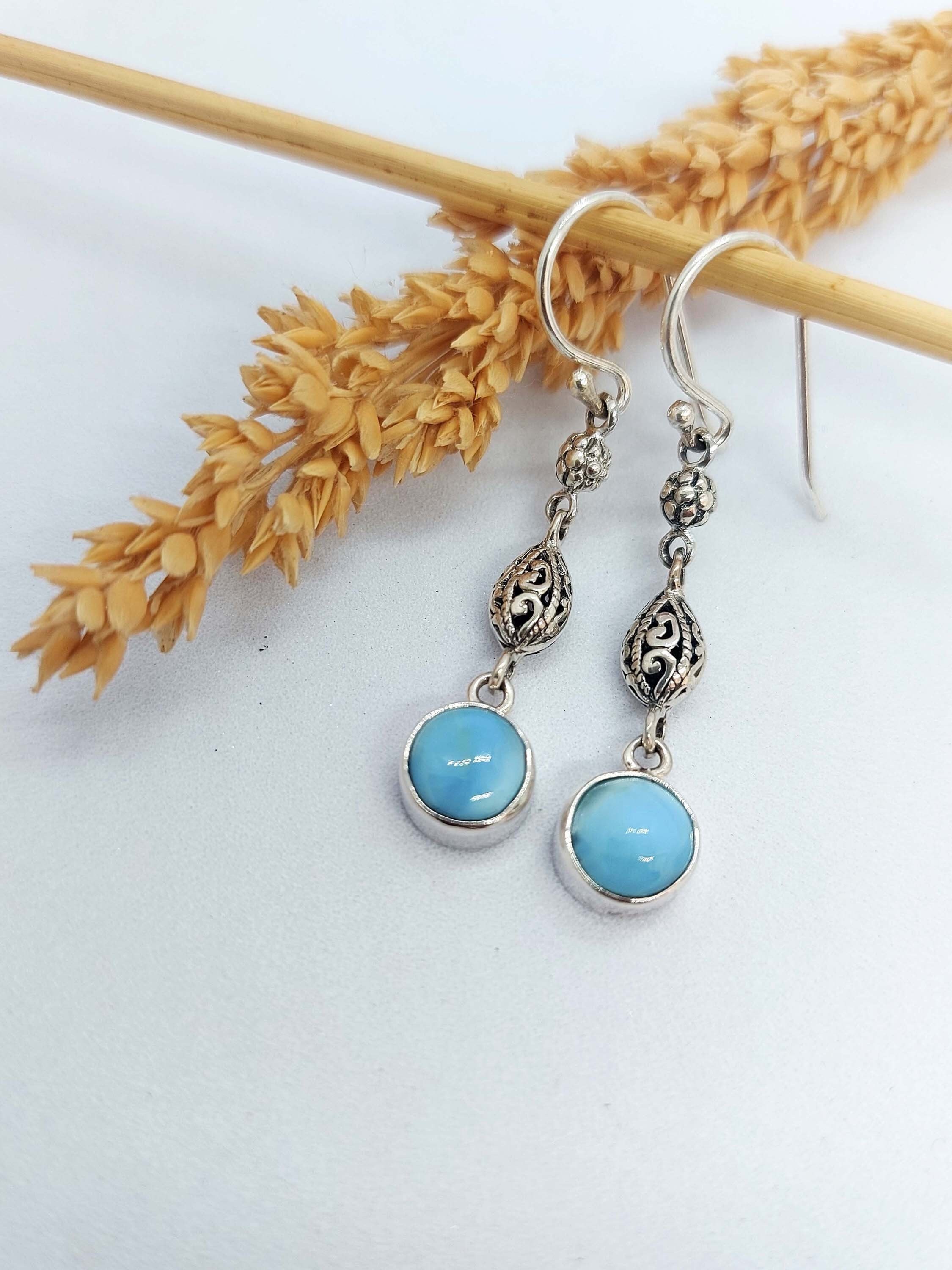 Stunning Silver Earrings With Blue Larimar Stone Beautiful 