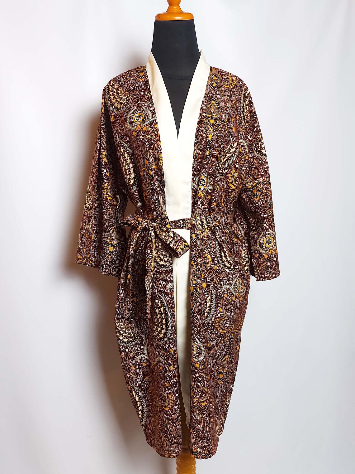 Cotton Batik Kimono Robe Women in Marron and Beige Ethnic - Etsy