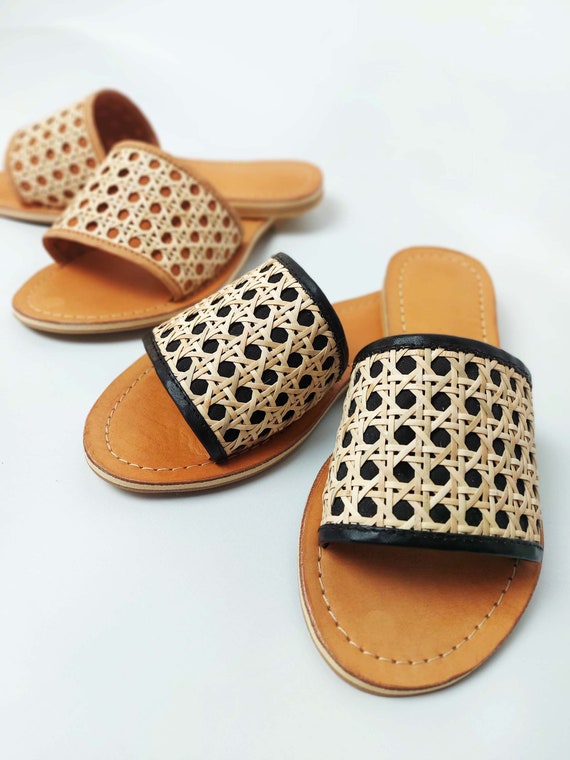 Buy Rattan Sandal With Genuine Leather Black and Brown Leather