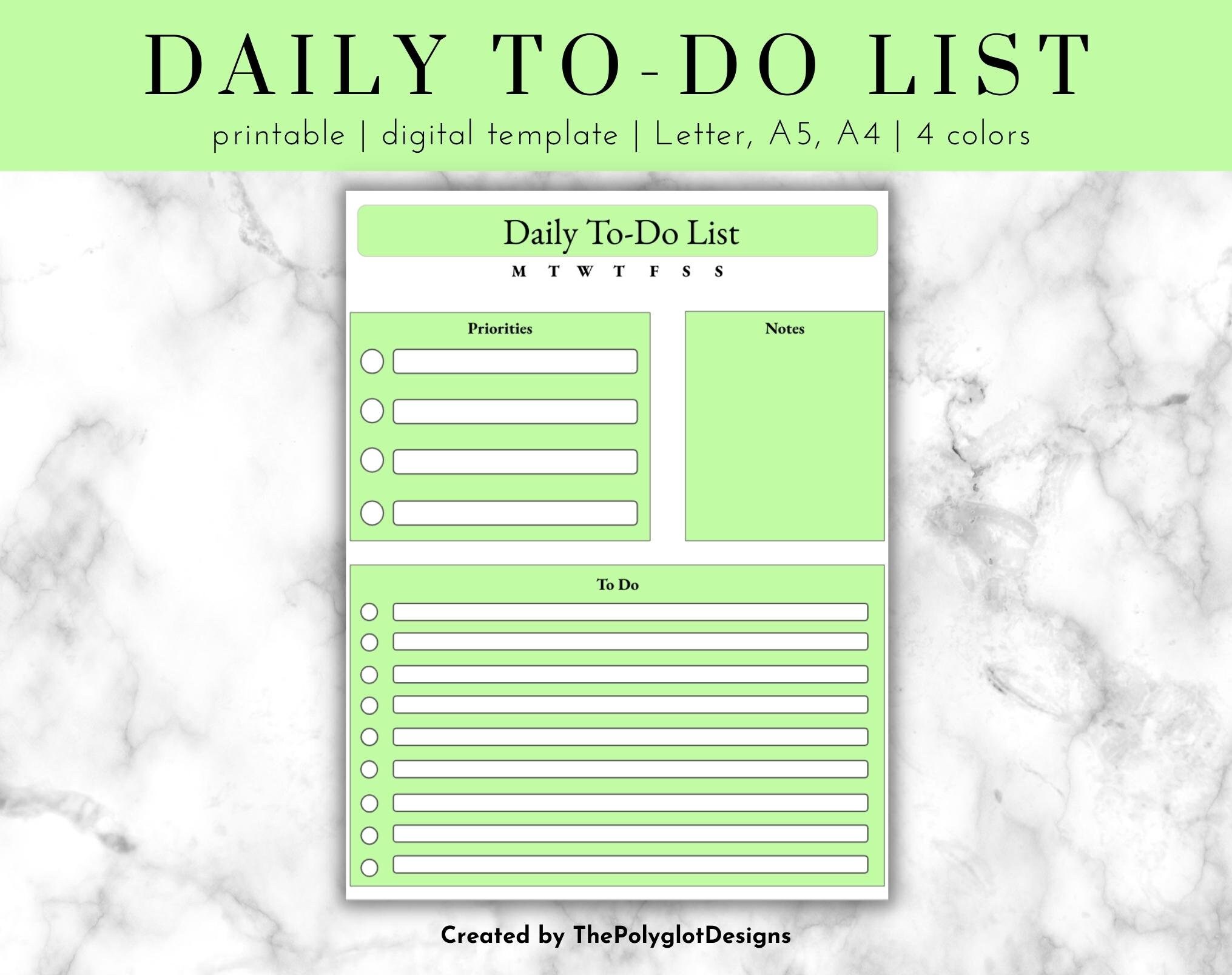 To Do List Digital Printable | Letter A4 A5 | Printable PDF | Instant ...
