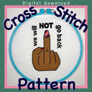 Political Cross Stitch Pattern Digital Download - We Will Not Go Back - Flipping the bird