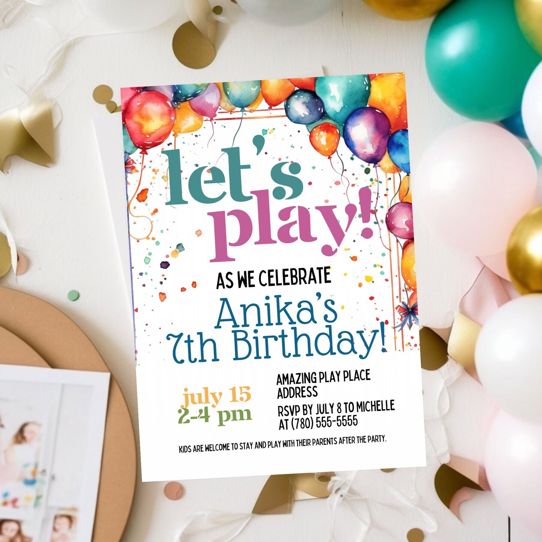 Birthday Party Invitation Girl Color Party Theme Birthday Invitation, Dress  Up In Color, Red Blue Birthday Invitation Cards