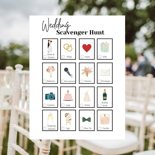 Wedding Scavenger Hunt for Kids | Celebration Children Activity | Wedding Day Fun | Reception Game | Game Sheet | Printable