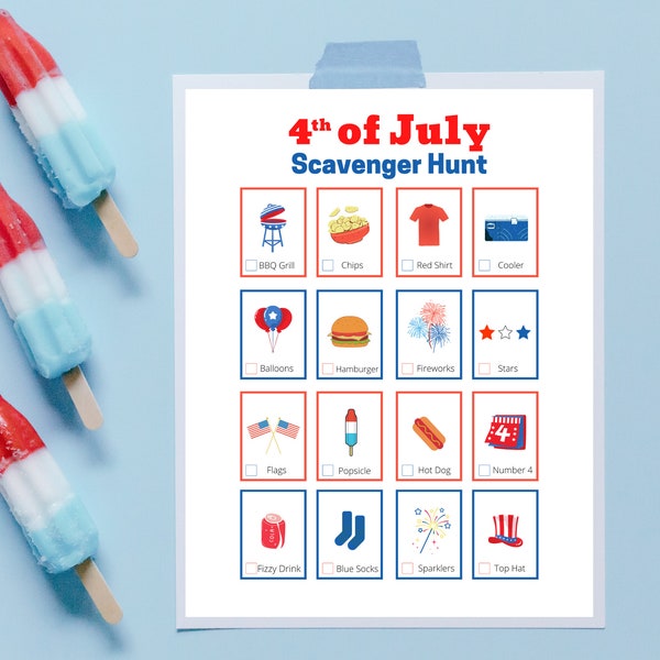 4th of July Scavenger Hunt for Kids | Independence Day Celebration Children Activity | Patriotic Fun | Game Sheet | Printable