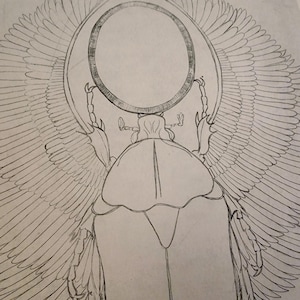 Scarab Beetle Intaglio Print: Egyptian Mythology Art, Limited Edition Printmaking, Watercolor Available