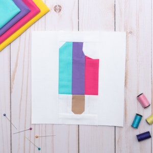 Striped Bite Popsicle Foundation Paper Piecing (FPP) Quilt Block Pattern - PDF Download