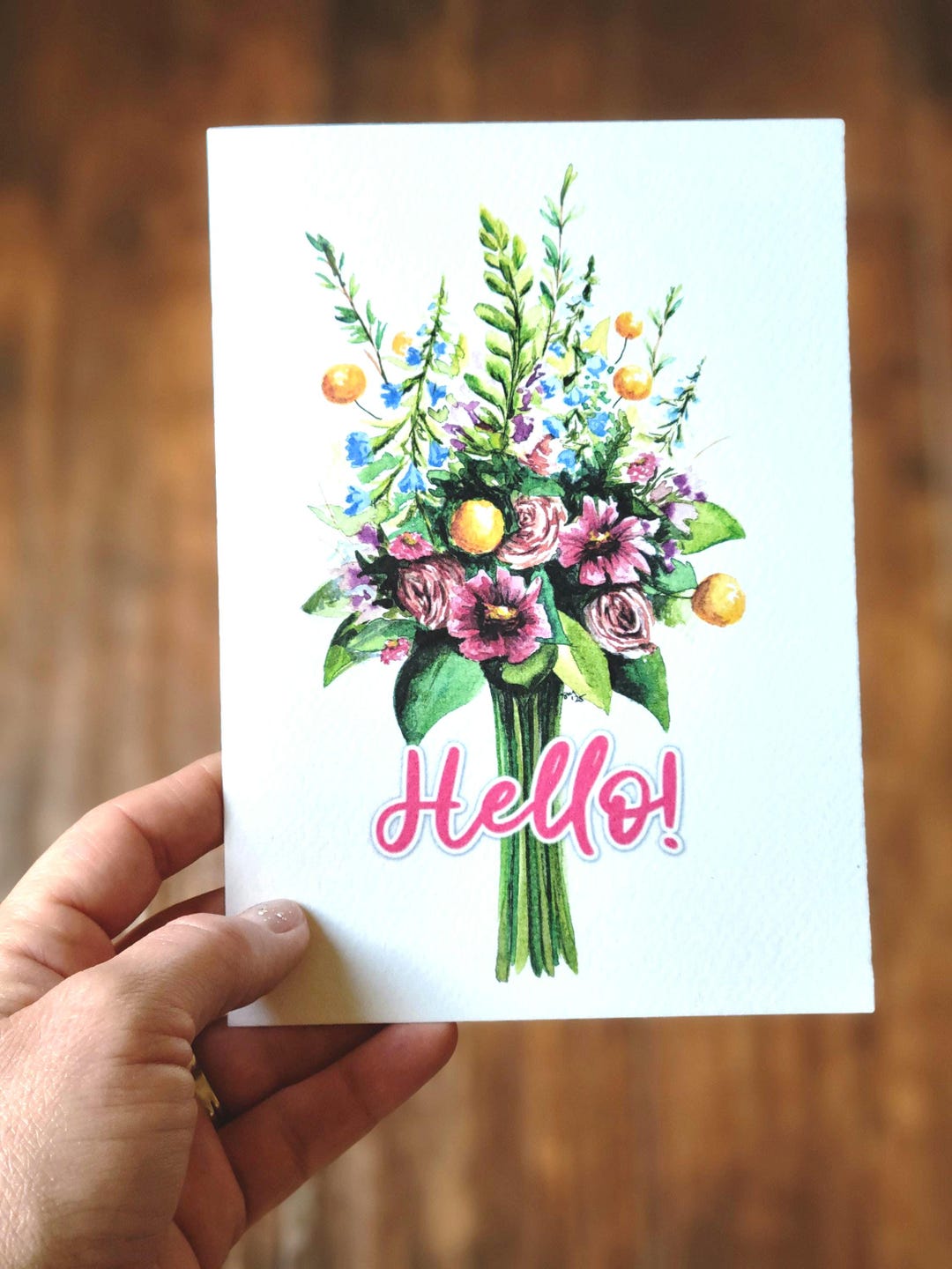 Floral Bouquet Watercolor Greeting Card, Thinking of You - Etsy
