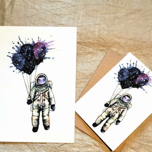 Astronaut card and print for birthday, space card, space art, space sticker, astronaut sticker, space watercolor, astronaut watercolor