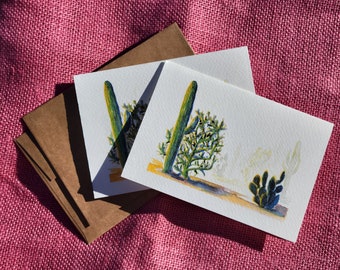 Desert Thank You Note, Cactus Note Card, Saguaro Card, Tucson Card, Arizona Card, Blank Card, Golden Hour, Cholla Card, Prickly Pear Card