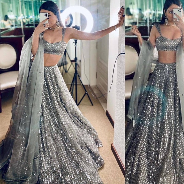 Silver Grey sequins embroidered Lehenga Choli For Wedding And Partywear Wedding Outfit For Woman/bridesmaid Gifts/lehenga With Blouse