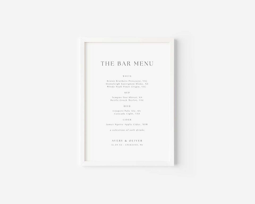Wedding Bar Menu Poster // Wedding Bar Menu 5x7 Wedding Bar Etsy