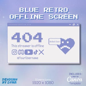 Blå Retro-fel 404 offlineskärm: Y2k Cyber Stream Overlay (digital nedladdning)