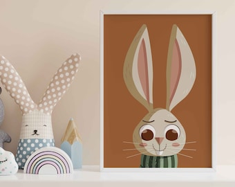 Children's animal poster - Rabbit theme - Children's bedroom decoration - A4 and A3 formats