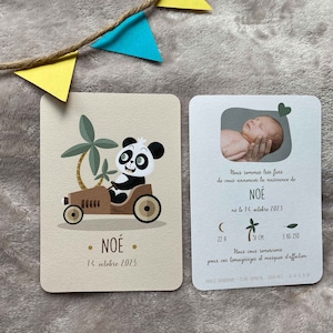 Faire-part naissance fille-garçon thème panda avec prénom - date et heure de naissance - poids - Format 10,5 x 14,8 cm