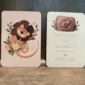 Faire-part Naissance Mixte Personnalisé – Thème Lion, Illustration avec Photo, Format 10,5 x 14,8 cm(A6)